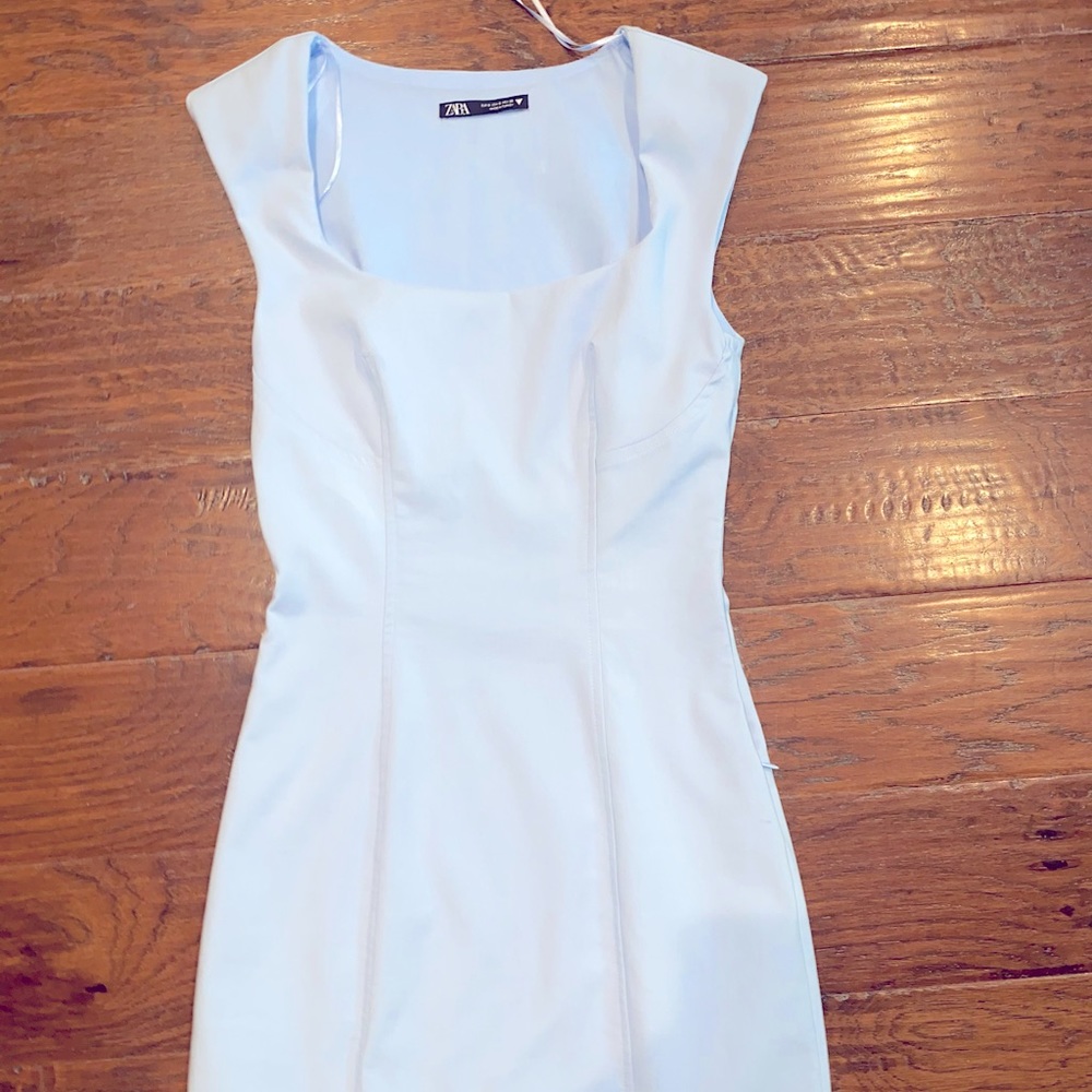 Zara Baby Blue Square Neck Dress size Small